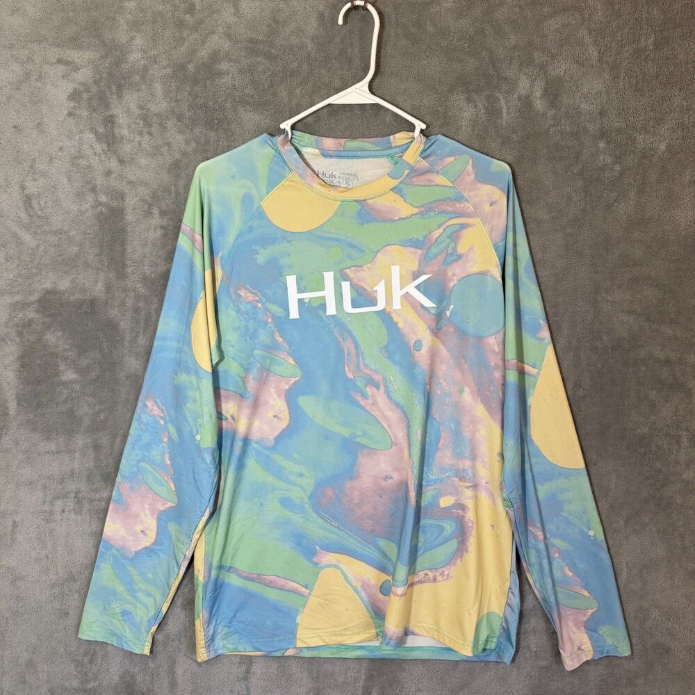 Huk Fishing Shirt Men S Pastel Blue Green Pursuit Performance UPF Long Sleeve